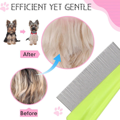 10 Pcs Flea Comb for Dogs and Cats Flea Remover Tool with Stainless Steel Metal Teeth for Detangling Grooming Kit, Pink, Blue, White and Green, 2 Sizes