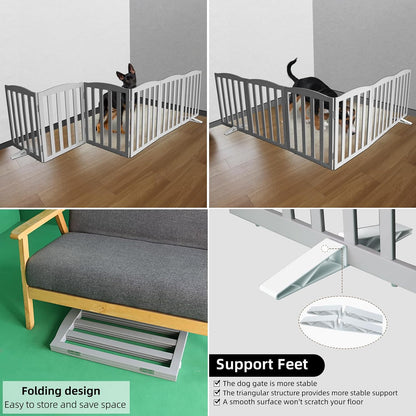 ZJSF Foldable Freestanding Indoor Dog Gate for House Wood White Long Pet Gates Dog Fence for Stairs Puppy Gates for Hallways,Pet Fence, Puppy Gate,Support Feet Included 24 "Height-3 Panels