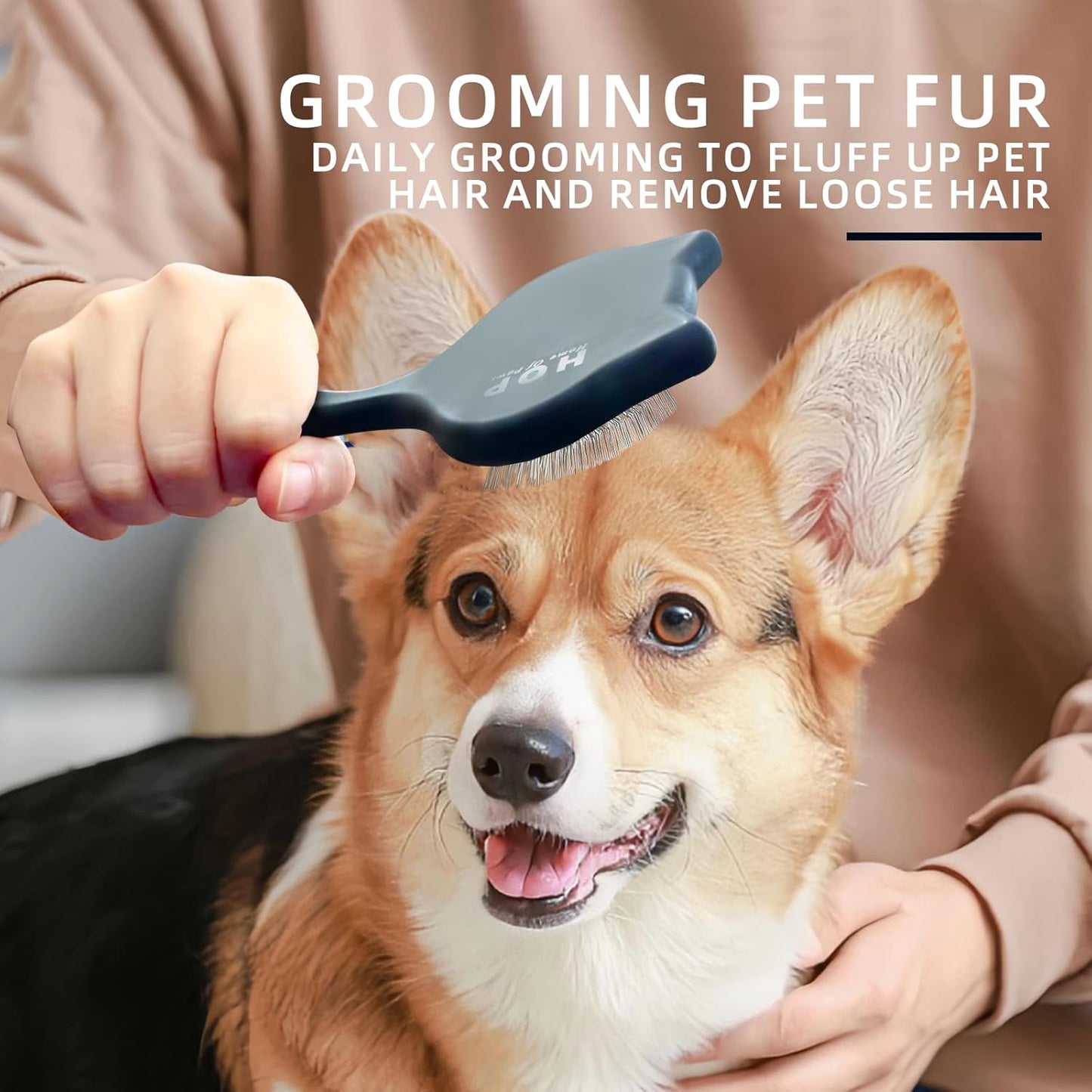HOP Cat Head Slicker Brush for Dogs Long Pin Dog Slicker Brush for Shedding Dog Dematting Comb Pet Grooming Tool for Long Haired Dogs and Cats Remove Loose Hair Mats Knots Tangles
