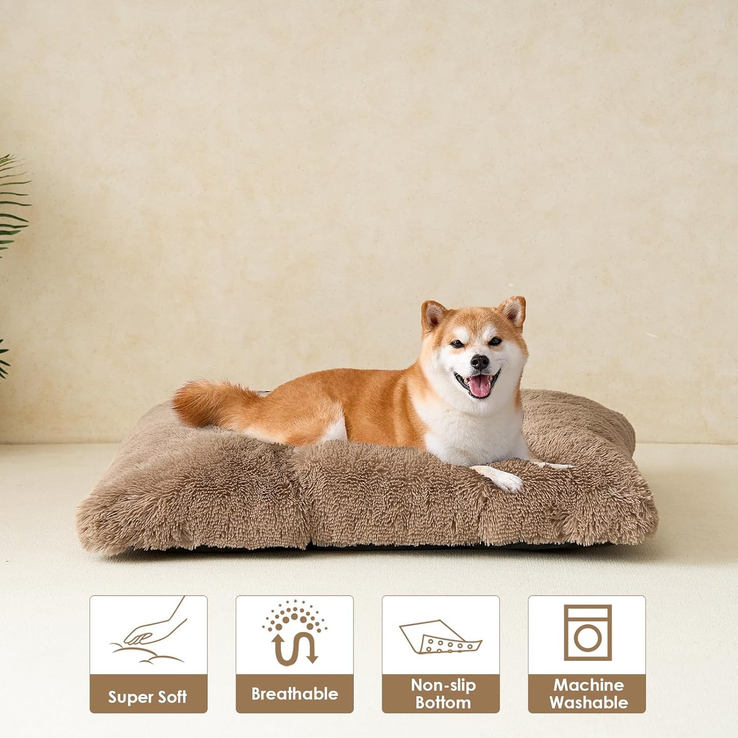 EHEYCIGA Fluffy Dog Crate Bed for Medium Dogs, Plush Faux Fur Crate Pad, Calming Anti Anxiety Medium Dog Bed, Washable Soft Warm Crate Mat with Non-Slip Bottom