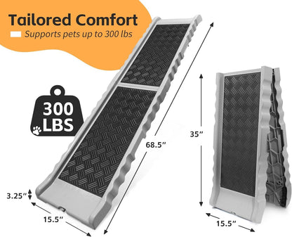 PawStep 51066 Pet Ramp with Soft Traction - Folding, Non-Slip Dog Ramp for Large Dogs up to 300 lbs - Folds from 35 to 68.5 Inches - Portable for Trucks, SUV, Cars