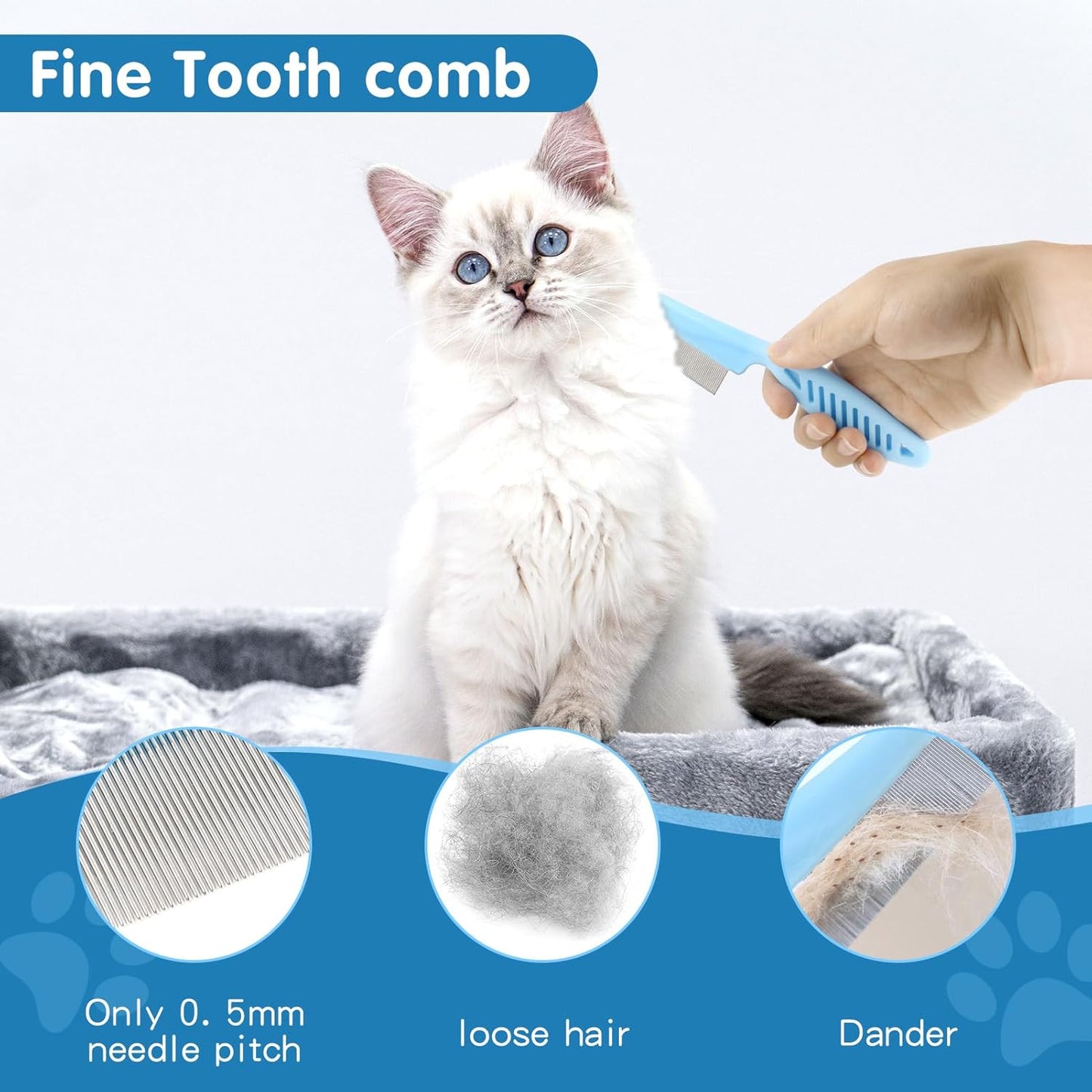 Dog Brush Dog Grooming Kit 6PCS Dog Brush for Shedding-Dog Brushes for Grooming, Dematting Comb for Dogs, Cat Nail Clipper with Nail File, Flea Comb, Bath Brush(Blue)