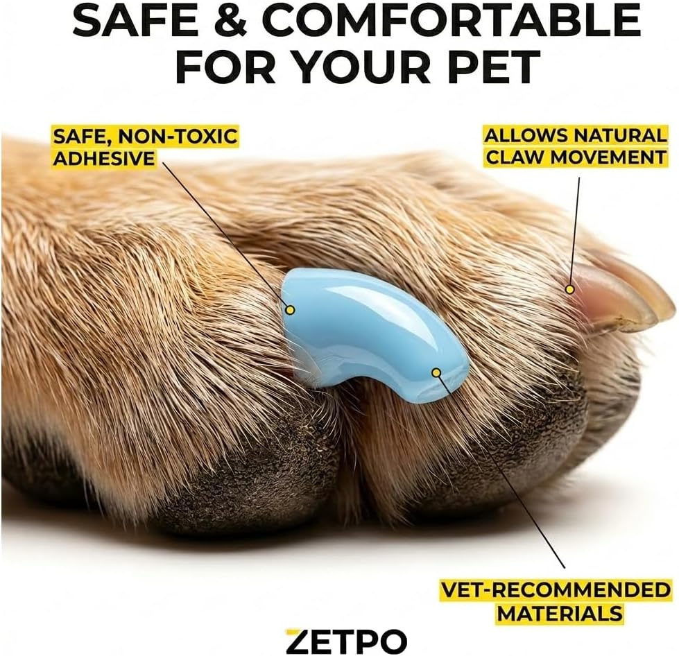 zetpo Dog Nail Caps & Claw Caps (100 pcs) - Anti Slip Dog Toe Grips & Covers for Hard Floors - Instant Traction & Mobility Support for Senior Dogs - Stops Scratches & Reduces Floor Noise (XL)