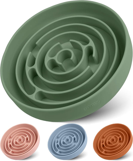 Coomazy Extra Large Slow Feeder Bowl, Silicone Dog Bowl with Suction Cups, Slow Feeder & Non-Slip Design, Boredom and Anxiety Reducer, Suitable for Large Dogs, Avocado Green, 5 Cup
