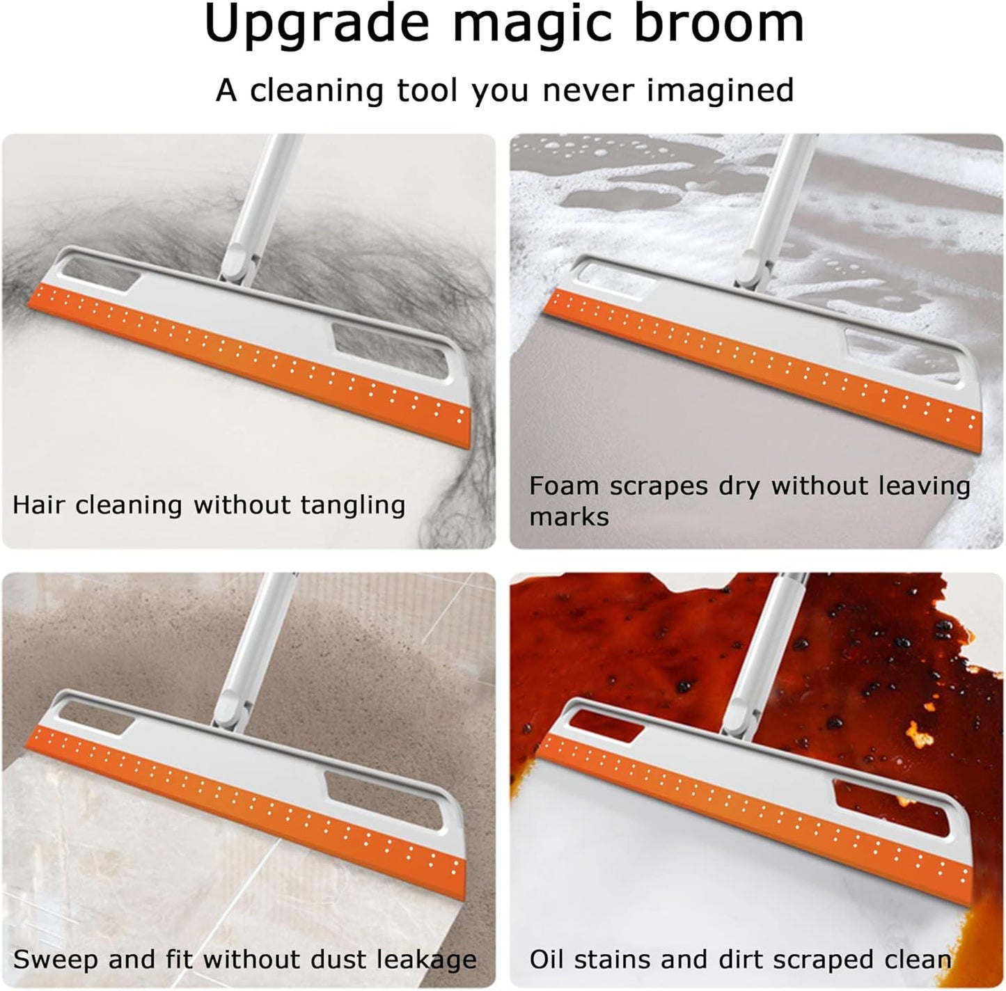 Rubber Air Broom Multifunction Silicone Floor Squeegee, Air Broom for Floor with 56" Long Handle, 4-in-1 Rubber Sweeper for Dirt, Liquids, Pet Hair, Tile Hardwood Floors, Carpet, Living Room (Purple)