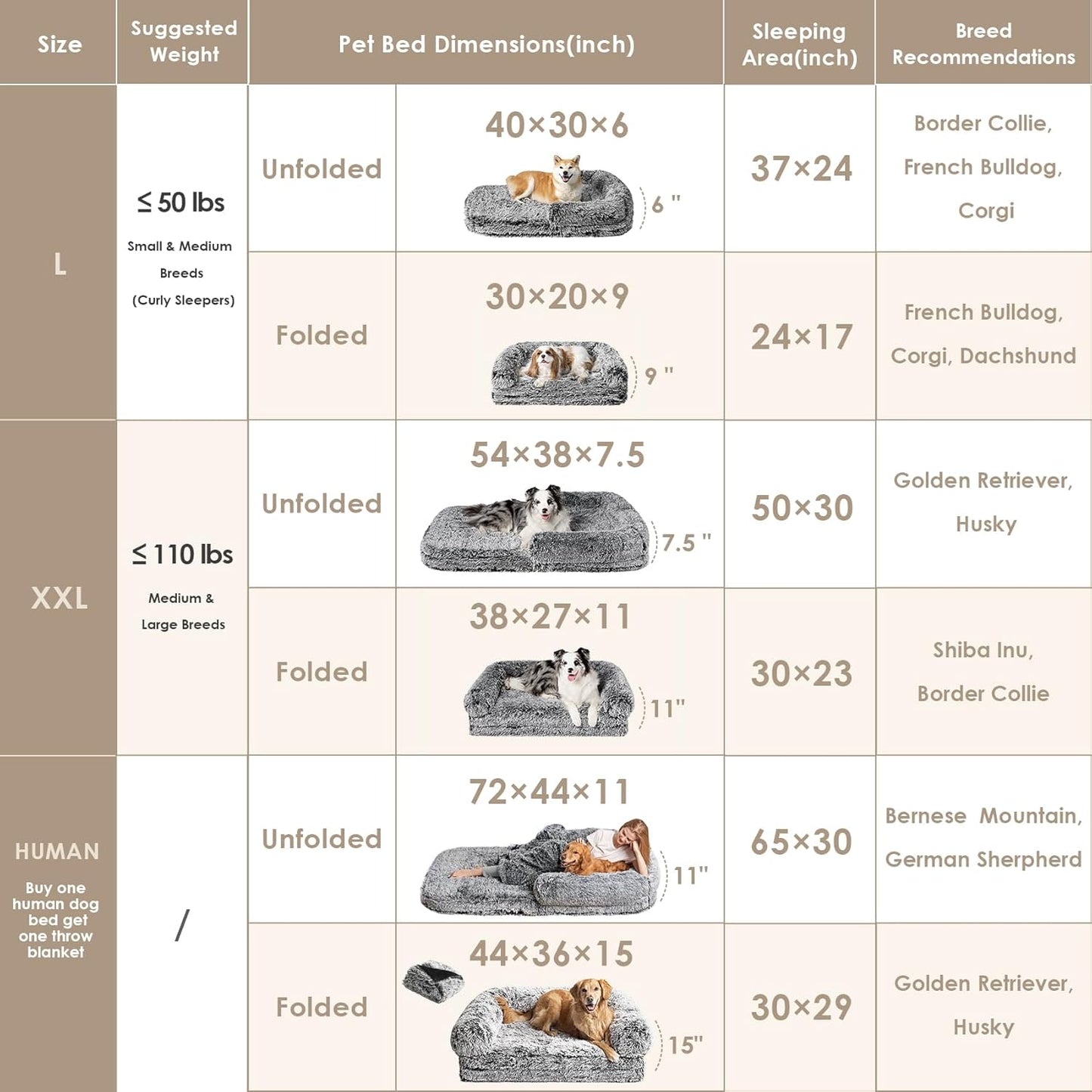 EHEYCIGA Foldable XXL Dog Bed for Large Sized Dog, 54"x38"x7.5" Faux Fur Fluffy Pet Couch Bed, Orthopedic Calming Memory Foam Big Pet Bed, Washable Pet Sofa Bed with Non-Slip Bottom, Dark Grey