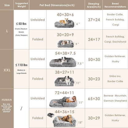 EHEYCIGA Foldable XXL Dog Bed for Large Sized Dog, 54"x38"x7.5" Faux Fur Fluffy Pet Couch Bed, Orthopedic Calming Memory Foam Big Pet Bed, Washable Pet Sofa Bed with Non-Slip Bottom, Dark Grey
