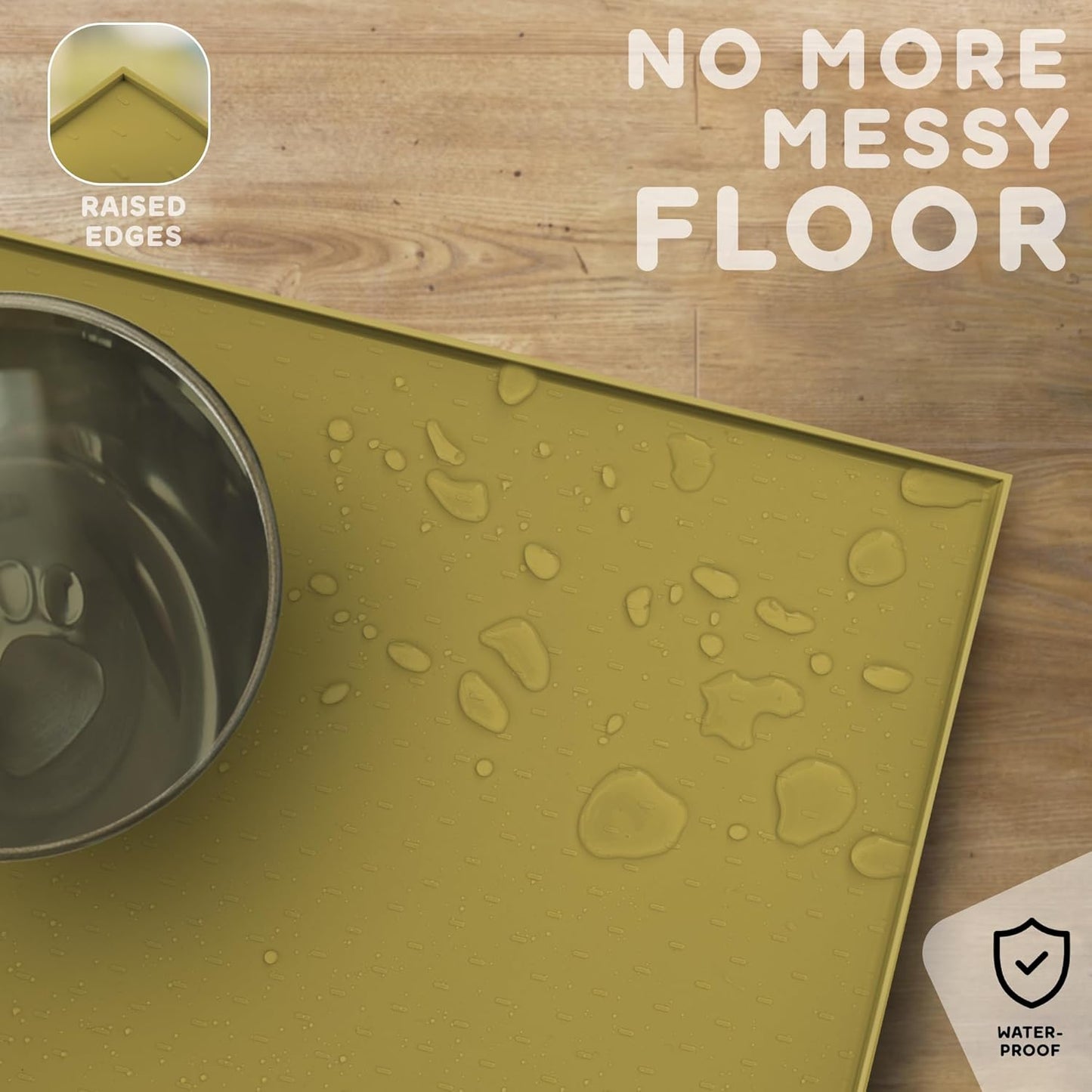 Dog Food Mat - Raised Edges Dogs Mat for Food and Water Prevent Spill, Waterproof Cat Food Mats Protect Floors, Easy Clean Dog Bowl Mats for Food and Water, Silicone Pet Feeding Placemats