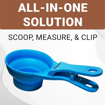 MeasureMate Pet Food Scoops with Bag Clip for Dog and Cat - 3-in-1 Multi-Function Collapsible Food Measuring Cup - 1 Cup Capacity, 8oz, Green - Dishwasher Safe