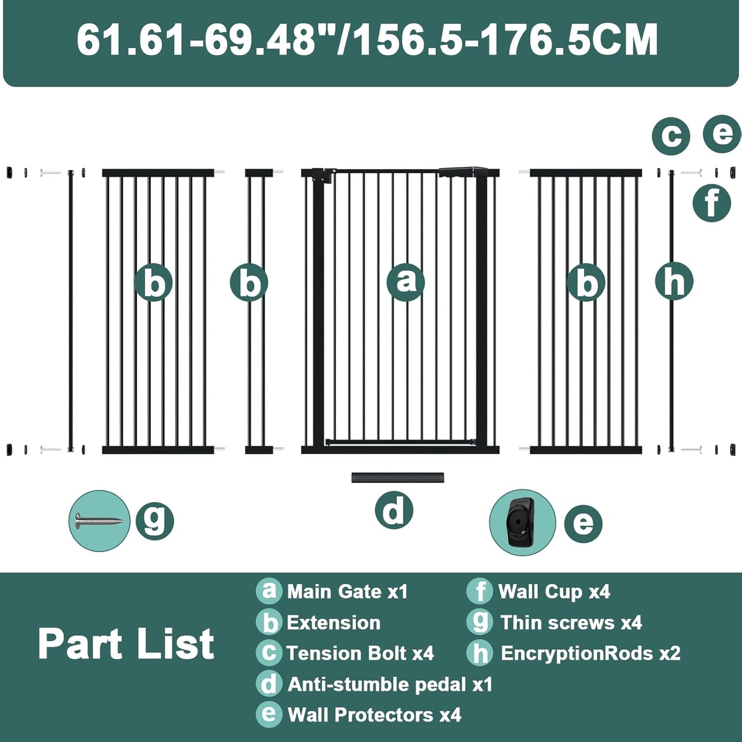 AiWMGL 40.55" Tall, 53.74-61.61 Inch Wide, 1.37" Ultra Narrow Spacing Dog Pet Baby Gate Indoor for Doorway Hallway, Pressure Mounted 54 55 56 57 58 59 60 61 Inches Wide