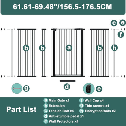 AiWMGL 40.55" Tall, 53.74-61.61 Inch Wide, 1.37" Ultra Narrow Spacing Dog Pet Baby Gate Indoor for Doorway Hallway, Pressure Mounted 54 55 56 57 58 59 60 61 Inches Wide