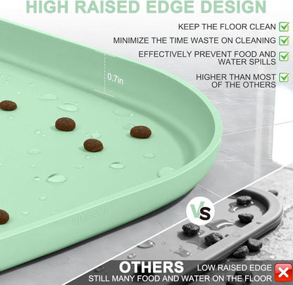 Small Silicone Pet Food Mat with Raised Edge for Food and Water Bowl, Square Dog Feeding Mats, Cat Food Trays for Floor Waterproof, Rubber Tray for Dogs and Cats, 12 x 12 x 0.7 Light Olive Green