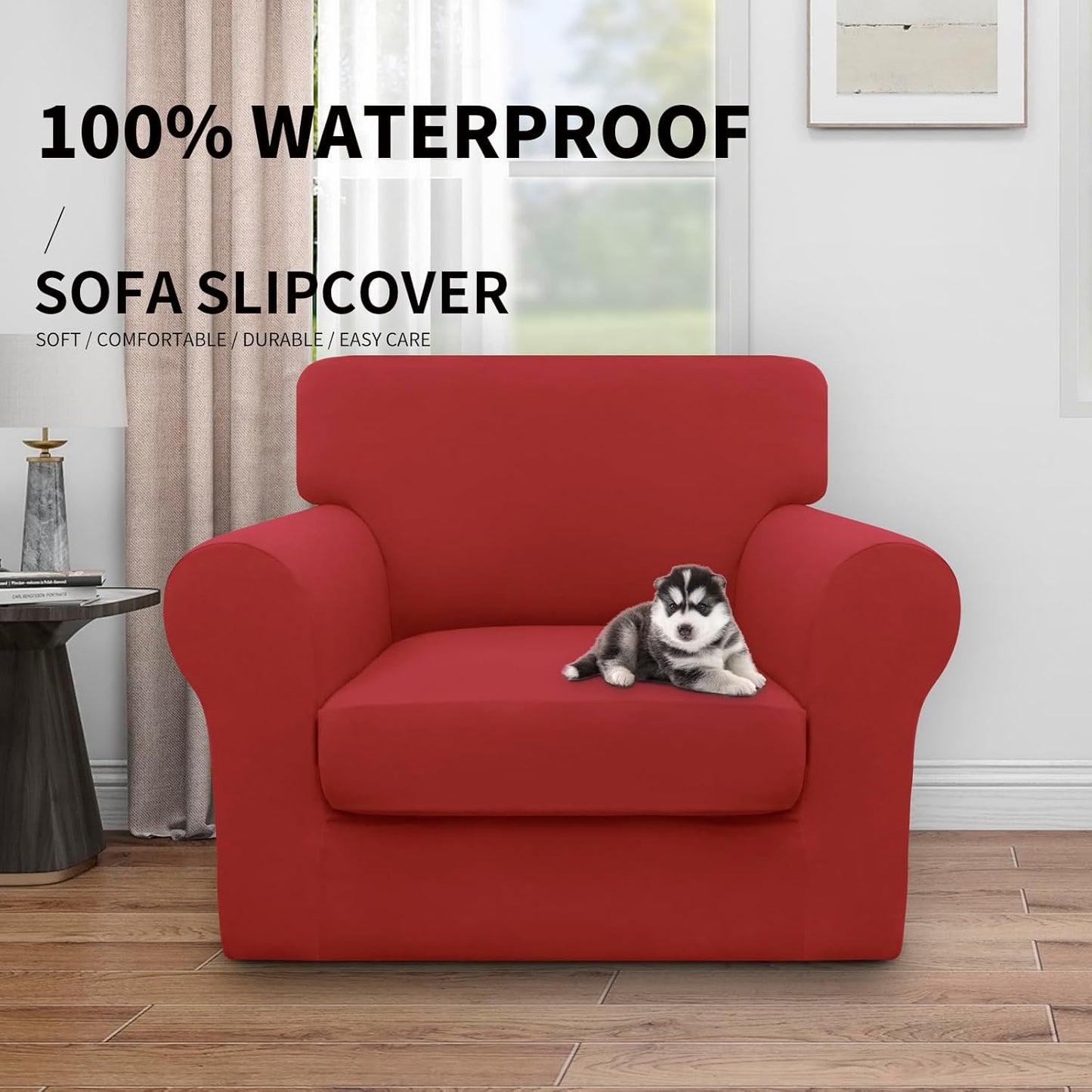 Easy-Going 100% Dual Waterproof 4 Pieces Stretch Soft Couch Cover for Dogs, Sofa Slipcover for 3 Separate Cushion Couch Leakproof Furniture Protector for Kids, Pets Dark Gray