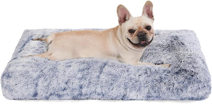 Bedfolks Waterproof Dog Crate Bed, Plush With Removable Washable Cover, Faux Fur Crate Pad for Medium Dogs, Fluffy Kennel 29"x21", Dark Grey