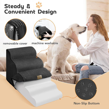 Mestuel 2-Tiers Extended Dog Stairs Steps for Couch Sofa, Dog Stairs for Small Dogs, Pet Stairs Ramp Ladder Friendly to Small Old Joint Injury Dogs Cats,Non-Slip & Washable,Blue