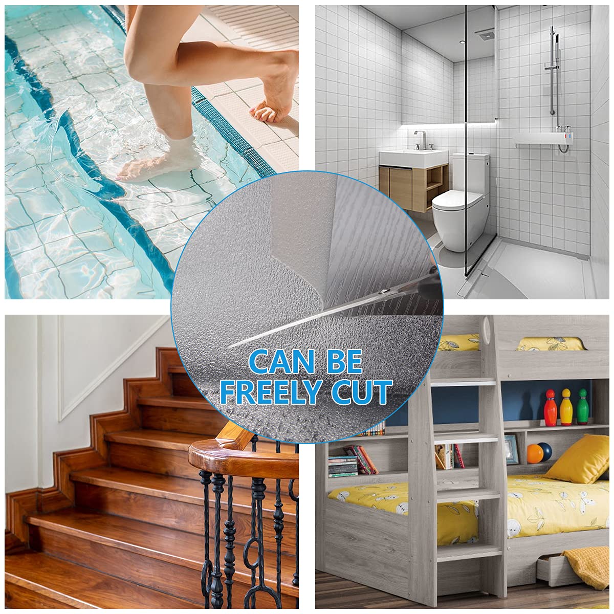 Non Slip Stair Treads 4’’ x 24’’, 15 Pack Pre-Cut Transparent Anti Slip Strips, Waterproof and High Viscosity, Adds Non Slip Traction to Floor, Bathroom, Safety for Kids, Elders and Pets