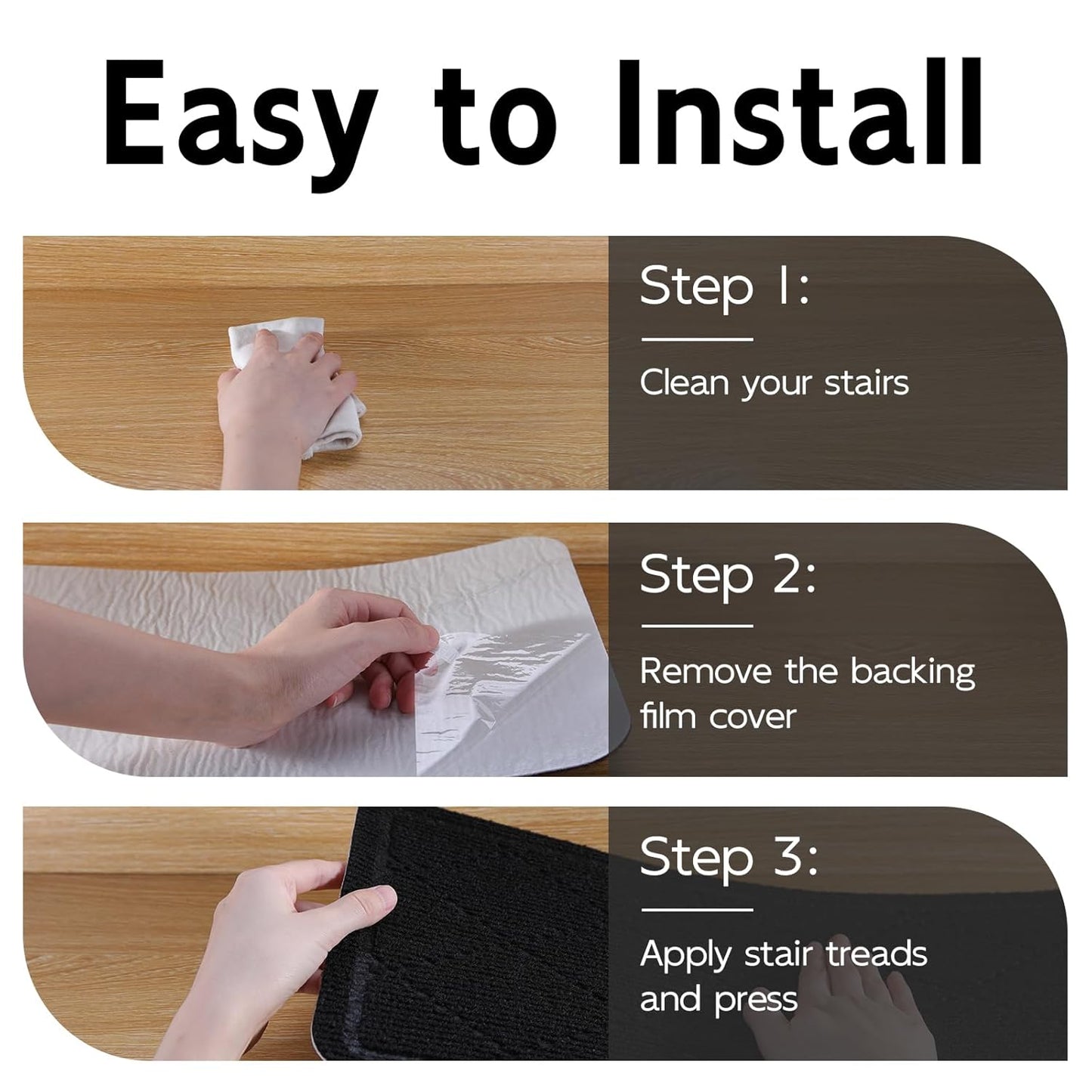 RIOLAND Carpet Stair Treads for Wooden Steps Indoor 9" x 36" Non Slip Stair Treads for Wood Stair with Reusable Adhesive, 15 Pack Peel and Stick Stair Runner for Kids Elders and Dogs, Diamond Gray