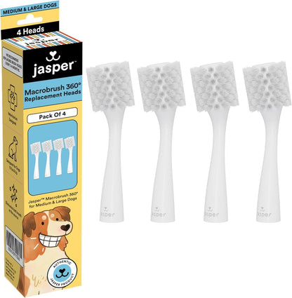 Jasper Macrobrush 360º, Dog Toothbrush for Medium to Large Dogs, Soft-Bristled Dog Tooth Brushing Kit - Premium Non-Slip Handle with 2 Replaceable Tooth Brush Heads, Use with Pet Toothpaste