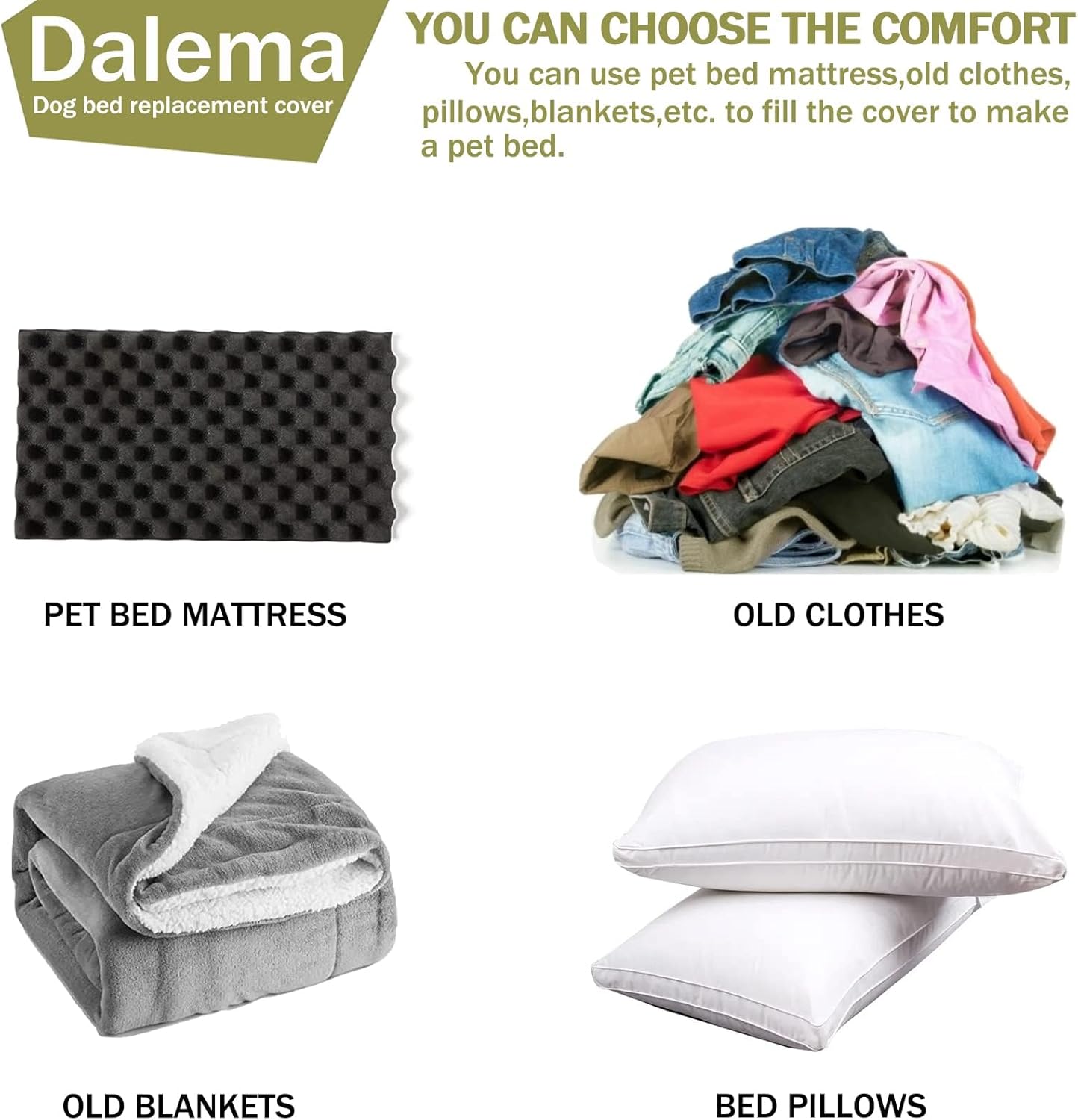 Dog Bed Cover,Waterproof Tough Plastic DIY Pet Bed Cover,Non Stick Hair Easy to Clean Rectangular Fillable Dog Bed Covers with Zipper(Dark Grey,44" L x 32" W x 4" Th,Cover Only)