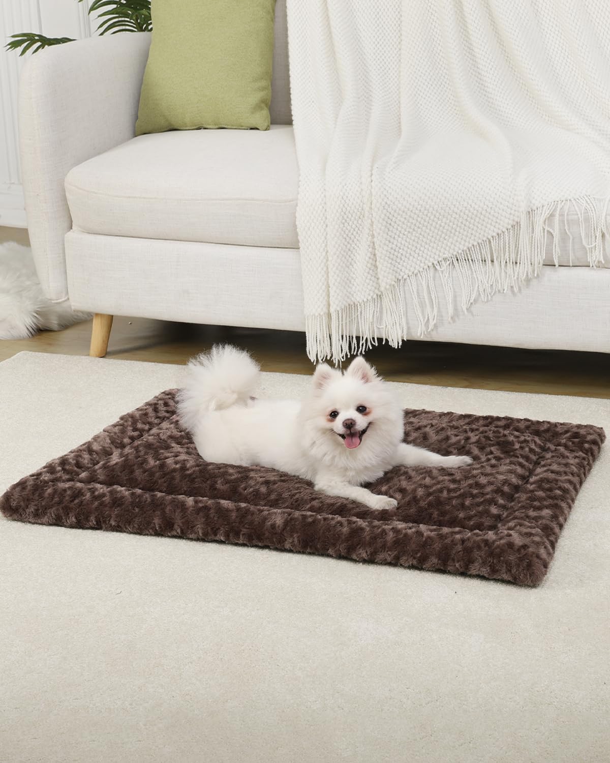 Washable Dog Bed Mat Ultra Soft Dog Crate Pad Comfy Fluffy Pet Kennel Beds Sleeping Mattress for Large Jumbo Medium Small Dogs, 36 x 23 Inch, Gray