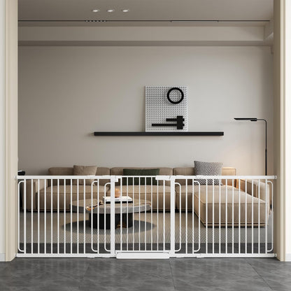 Extra Wide Baby Gate with Door 53.4-62 Inch Pressure Mounted, Auto Close Child Baby Gates for Doorways No Drill, Walk Through Dog Gate Indoor for The House, White
