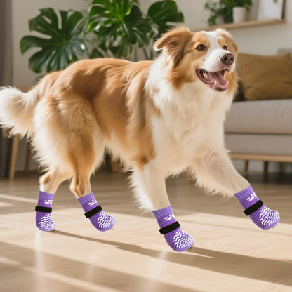 PUPTECK Anti Slip Dog Socks with Double Grippers for Hardwood Floors, Shoes for Hot/Cold Pavement, Boots & Paws Protectors to Prevent Licking, Traction Booties for Senior Small Large Dogs