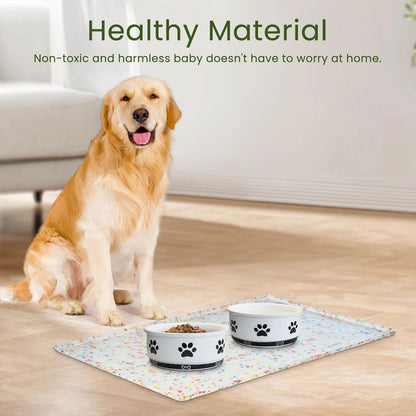 Ptlom Pet Placemat for Dog and Cat, Mat for Prevent Food and Water Overflow, Suitable for Small, Medium and Big Pet, 18" 12", Grey, Silicone