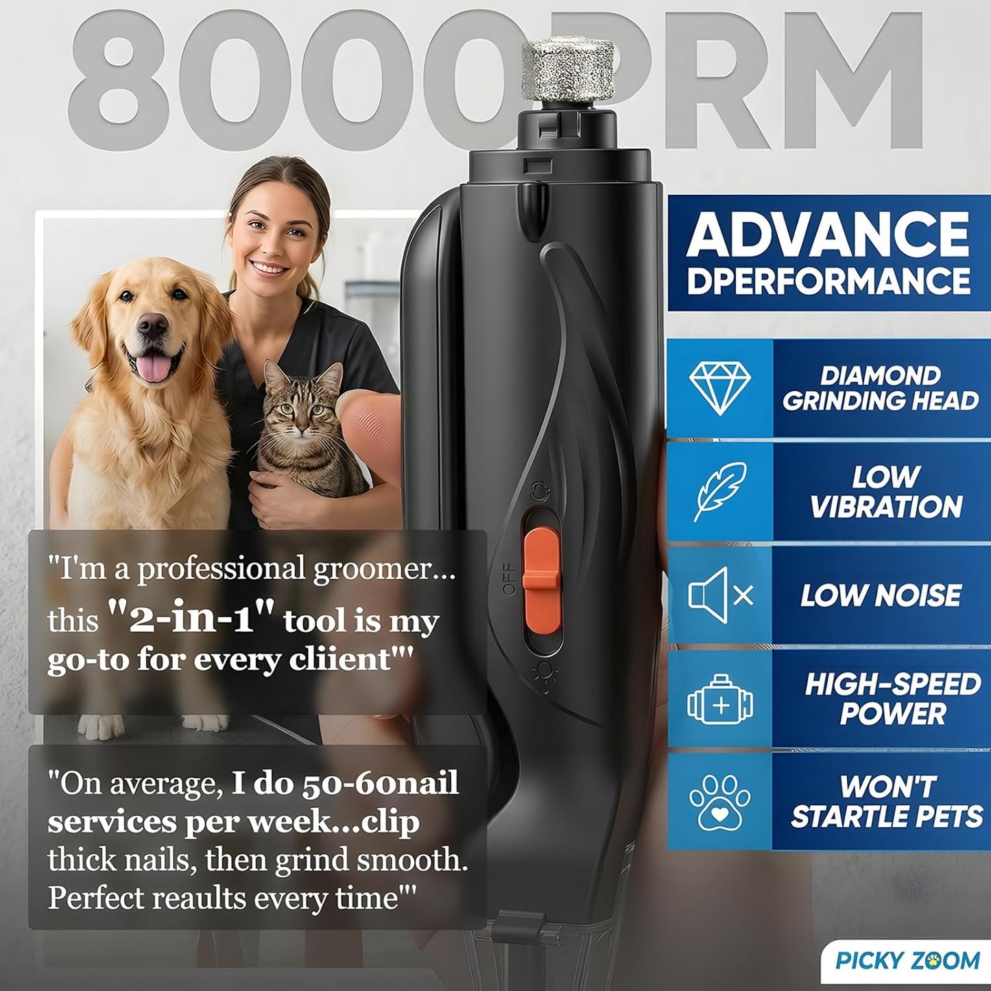 2-in-1 Dog & Cat Nail Clippers and Grinder with Light – Upgraded Safety Guard to Avoid Overcutting, Sharp Blade, Painless Quiet Pet Nail Claw Trimmers, Professional Grooming Tool for Large Small Pets