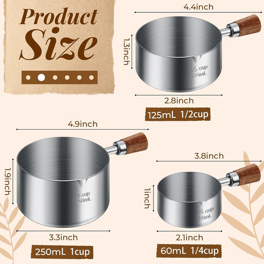 SiliFine 3 Pcs Dog Food Scoop 1 Cup, 1/2 Cup, 1/4 Cup Stainless Steel Pet Food Scoop Measuring Cup with short Handle for Dog Cat Rabbit Food Feeding Kitchen Gadget Utensil