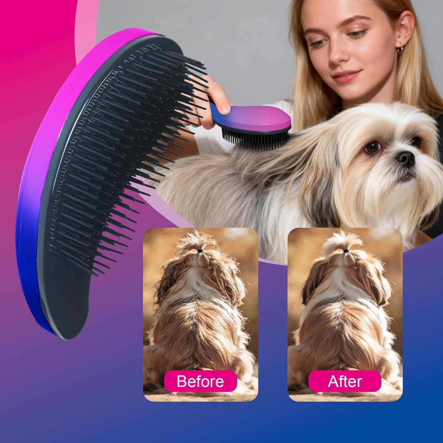 Small Dog Brush- Grooming Tool for Teddy, Yorkies, Maltese, Shih Tzu, Chihuahua - Puppy Hair Brush (Blue)