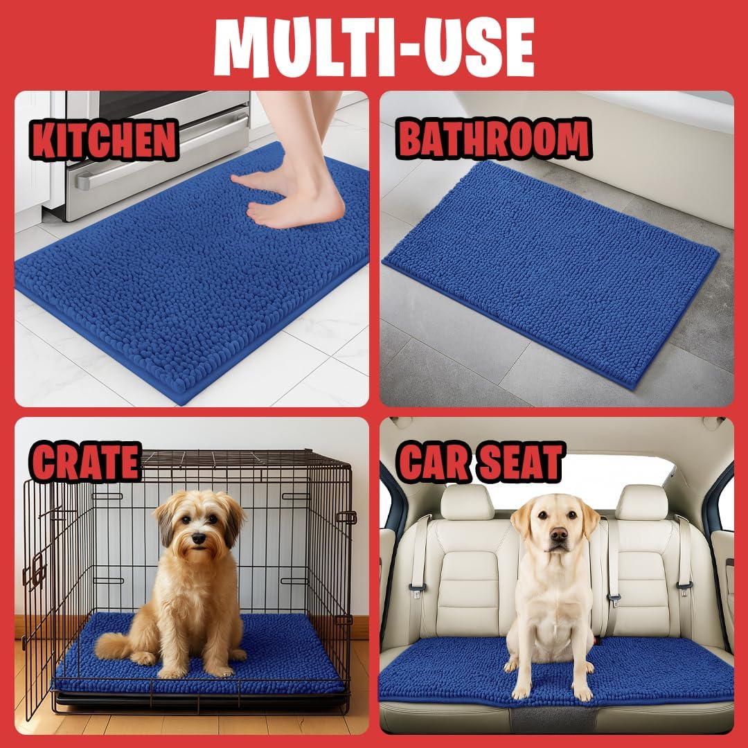 MudGuard Mat™ Dog Door Mat for Muddy Paws, Super Absorbent Microfiber, Non-Slip Indoor Mat, Quick Dry Chenille Mud Mat for Dogs & Entryway, Washable, Grey 19" x 30"