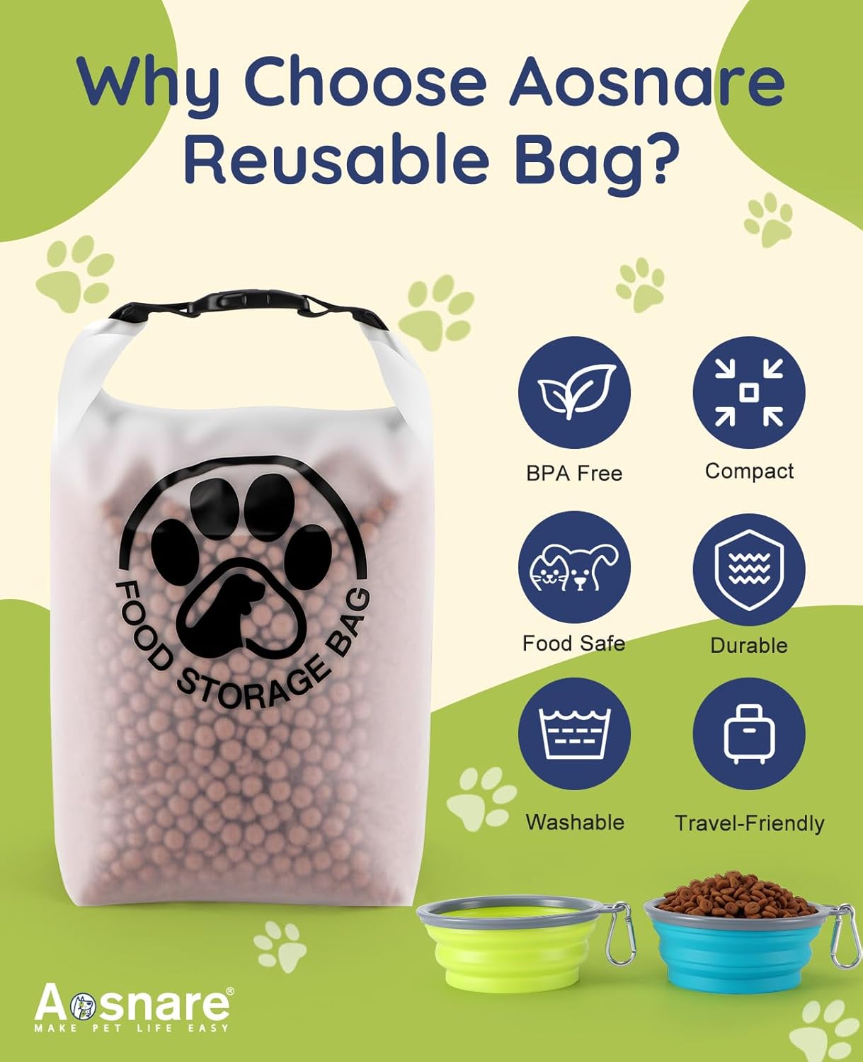 Pet Food Storage Bag for Travel - Transparent Leak-Proof Dog Food Container with Roll-Top Closure, Keeps Kibble Fresh for Camping Trip, Dog Boarding, Weekend Getaways (14 Cups)