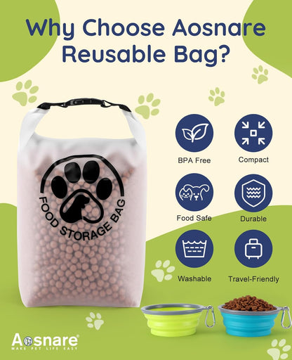 Pet Food Storage Bag for Travel - Transparent Leak-Proof Dog Food Container with Roll-Top Closure, Keeps Kibble Fresh for Camping Trip, Dog Boarding, Weekend Getaways (14 Cups)