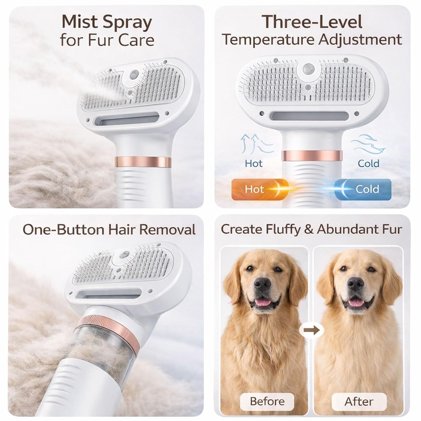All-in-One Steam Pet Grooming Brush for Dogs & Cats, Soft Brushing with Drying & Deshedding, Calm Home Grooming Tool for Daily Use