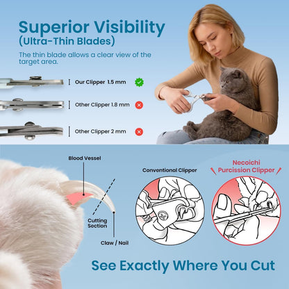 Necoichi Purrcision Feline Nail Clipper | Lever Principle Cat Nail Clipper | Butter-Smooth Cuts | Made in Japan, Seki Swordsmith Craftsman | Stainless Steel Cat Claw Trimmer for Indoor Cats (White)