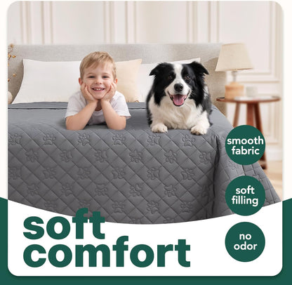 PAWFINITY Waterproof Couch Cover for Dogs, Pee Proof Pet Blanket, Paw Print Quilted, Pet Hair Resistant, Scratch-Resistant, Washable Furniture Protector for 2-3 Seat Sofa and Bed, 30x70 Inch, Grey
