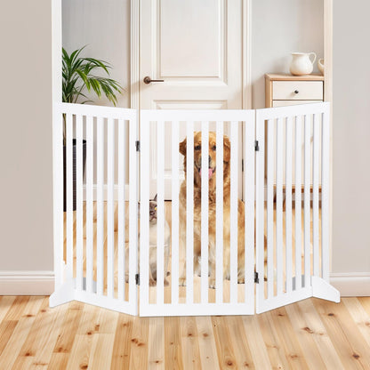 ZENY Freestanding Pet Gate for Dogs - 4 Panels Indoor Foldable Dog Fence for Stairs, Hallways, or Doorways - 82x24-Inch Freestanding Dog Gates, Brown