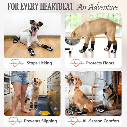 Anti Slip Dog Socks to Prevent Licking Paws, Double-Sided Grippy Dog Socks for Hardwood Floors, No Twist Paw Protector for Hot/Cold Pavement, Dog Booties for Small Medium Large Senior Dogs