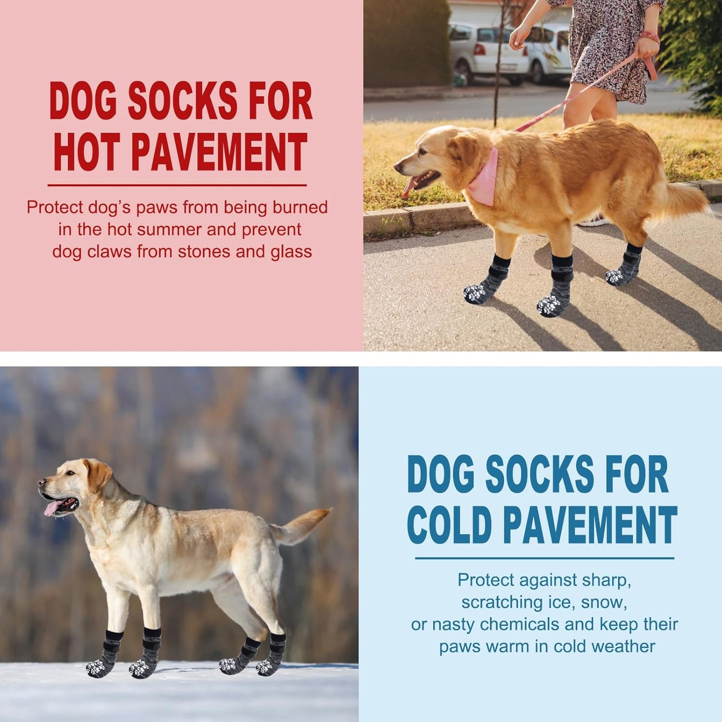 EXPAWLORER Anti Slip Dog Socks to Prevent Licking Paws, Dog Shoes for Hot Pavement, Dog Booties for Small Medium Large Senior Dogs, Traction Control Boots & Paw Protectors for Hardwood Floors