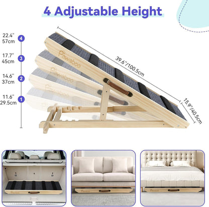 2026 Upgraded Dog Ramp for Couch, Foldable Small Dog Ramp for Sofa, 4 Adjustable Height from 13'' to 21", Portable Stable Pet Steps with Non-Slip Pad, Pet Ramps Use for Sofa Couch Stairs