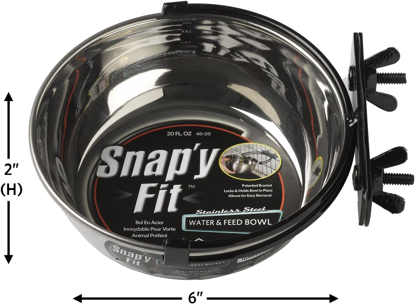 MidWest Homes for Pets Snap'y Fit Stainless Steel Food or Water Bowl, Holds 1 Quart, Mounts to Wire Crates, No-Tip Design, Rust-Resistant, for Dogs and Cats
