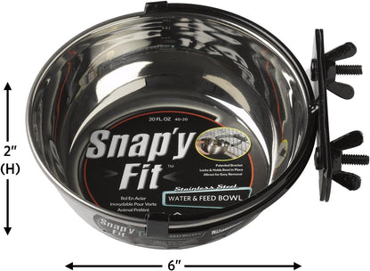 MidWest Homes for Pets Snap'y Fit Stainless Steel Food or Water Bowl, Holds 1 Quart, Mounts to Wire Crates, No-Tip Design, Rust-Resistant, for Dogs and Cats