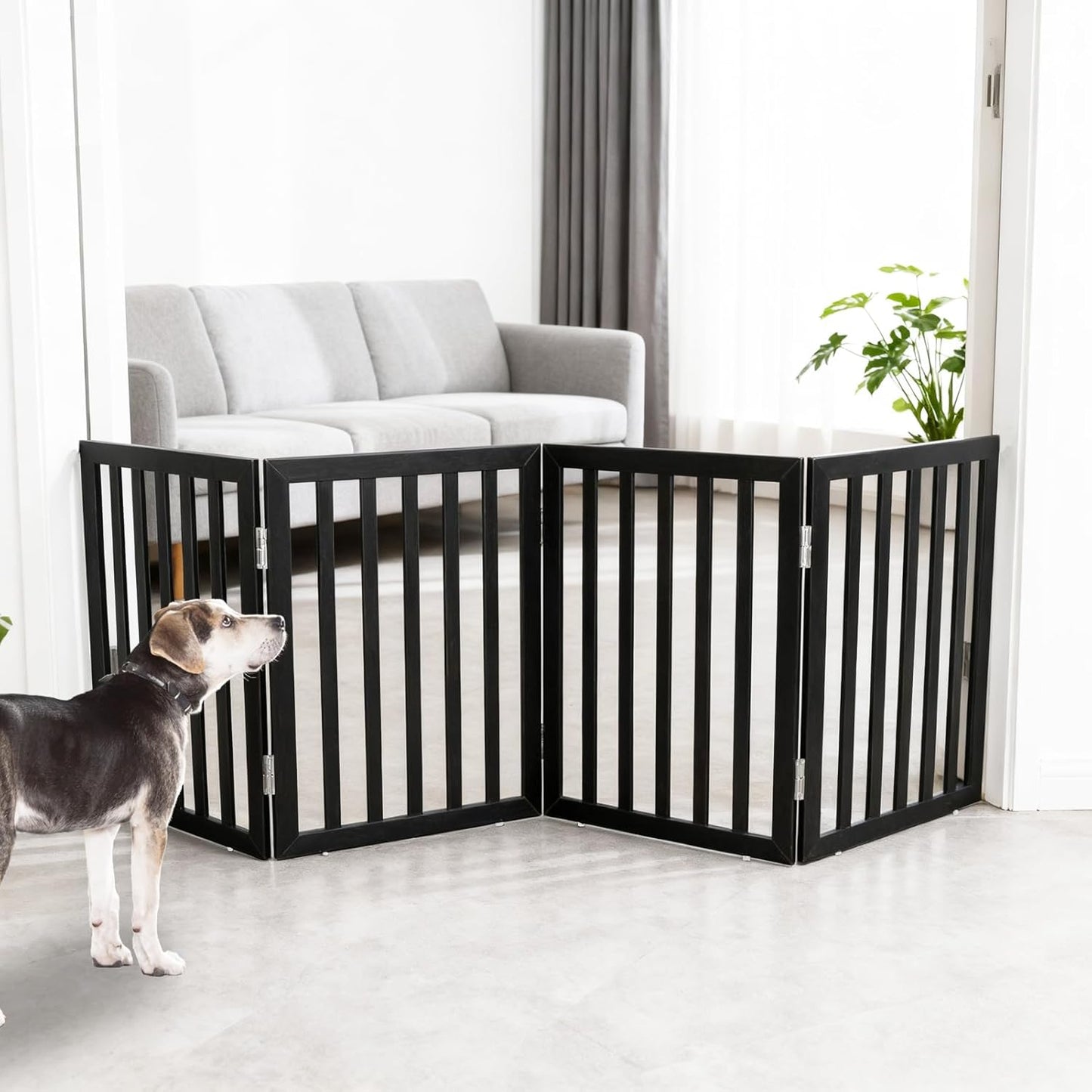 ZJSF Freestanding Indoor Dog Gate for House Foldable Wood Brown Puppy Gate for Doorways Pet Gate for Stairs Extra Wide Pet Fence 24" Height 2 Panels