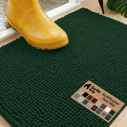 GORILLA GRIP SoakSTOPPER Dog Door Mat, 30x20 Machine Washable Rug Absorbent Doormat Captures Moisture Mud Dirt, Quick Dry Soft Chenille Entryway Rugs Indoor Entrance Mats for Dog Paws, Paw Grey