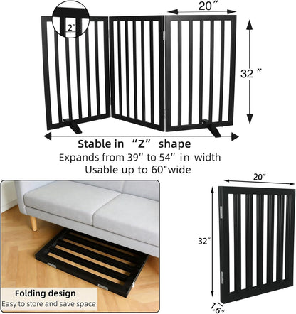 ZJSF Freestanding Indoor Dog Gate for House Foldable Wood Puppy Gate for Doorways Pet Gate for Stairs Extra Wide Pet Fence, Brown, 24" Height 3 Panels