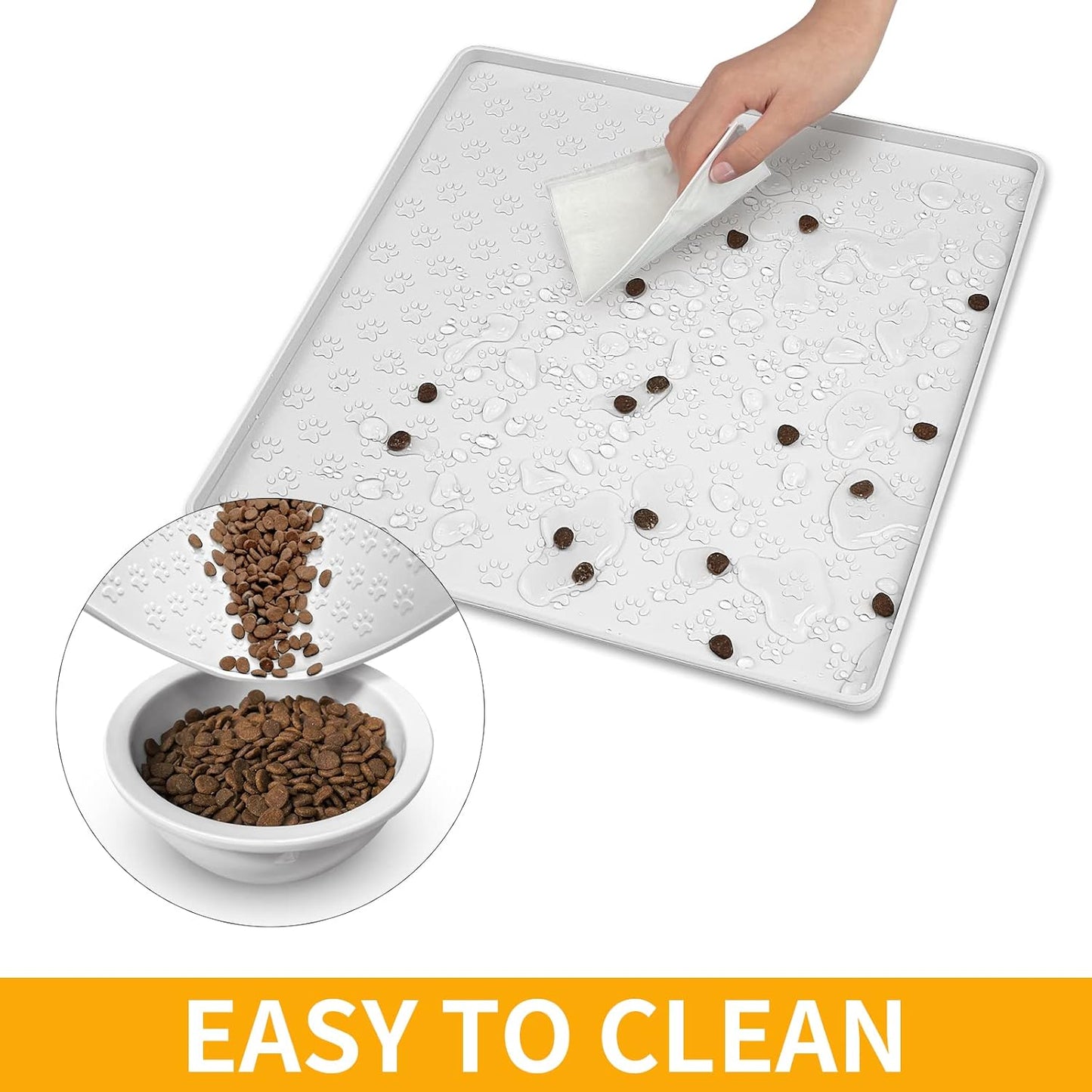 Ptlom Pet Placemat for Dog and Cat, Mat for Prevent Food and Water Overflow, Suitable for Small, Medium and Big Pet, 18" 12", Grey, Silicone