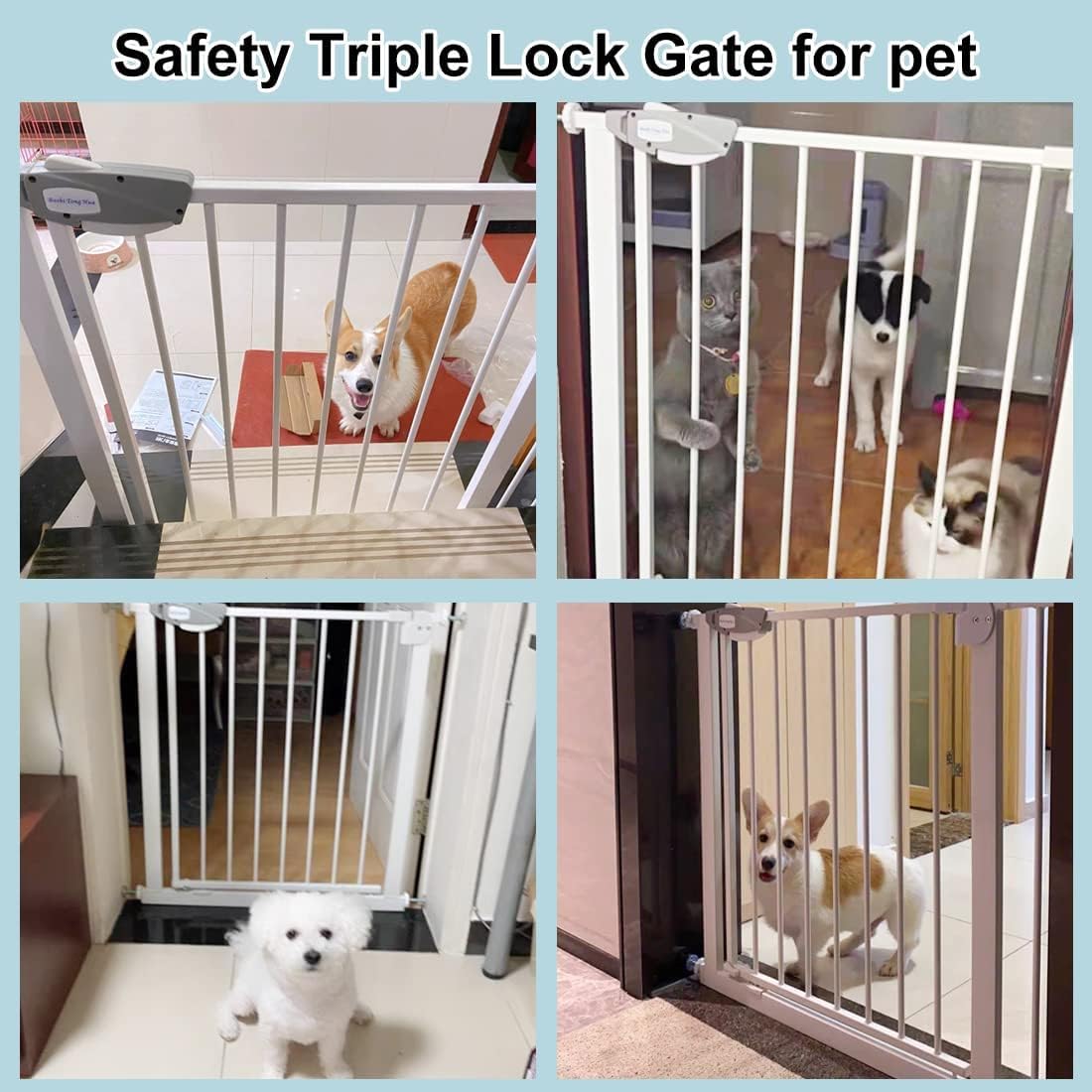WAOWAO Triple Lock 49.21-66.54" Baby Gate Extra Wide Pressure Mounted Walk Through Swing Auto Close Safety Black Metal Dog Pet Puppy for Stairs,Doorways,Kitchen