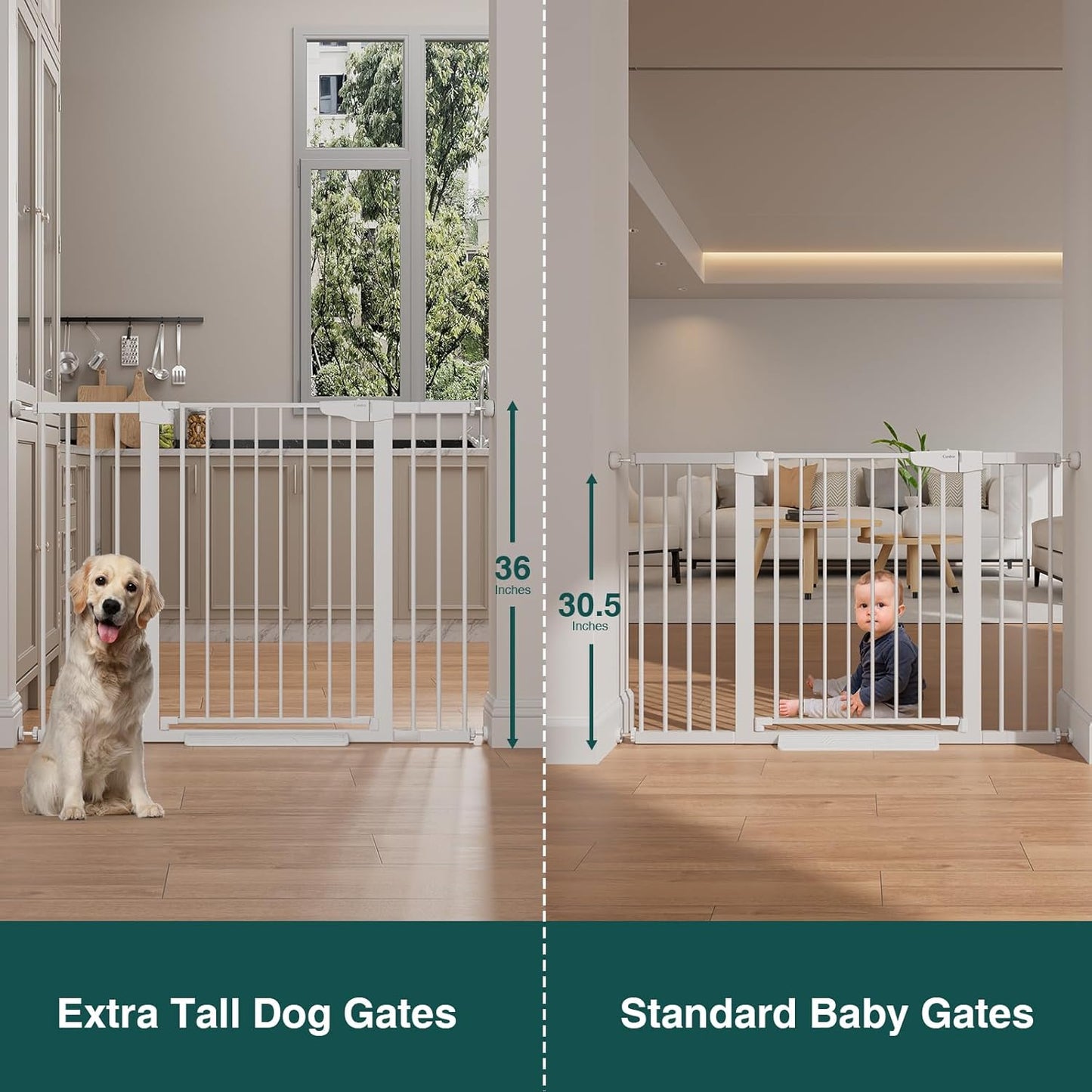 Cumbor 36.6-64" Extra Wide Baby Gate for Stairs, Dog Gates for Doorways, Auto-Close Pet Gate Indoor, Pressure Mounted Walk Through Safety Child Gate for Kids Toddler, Tall Pet Puppy Fence Gate, Brown
