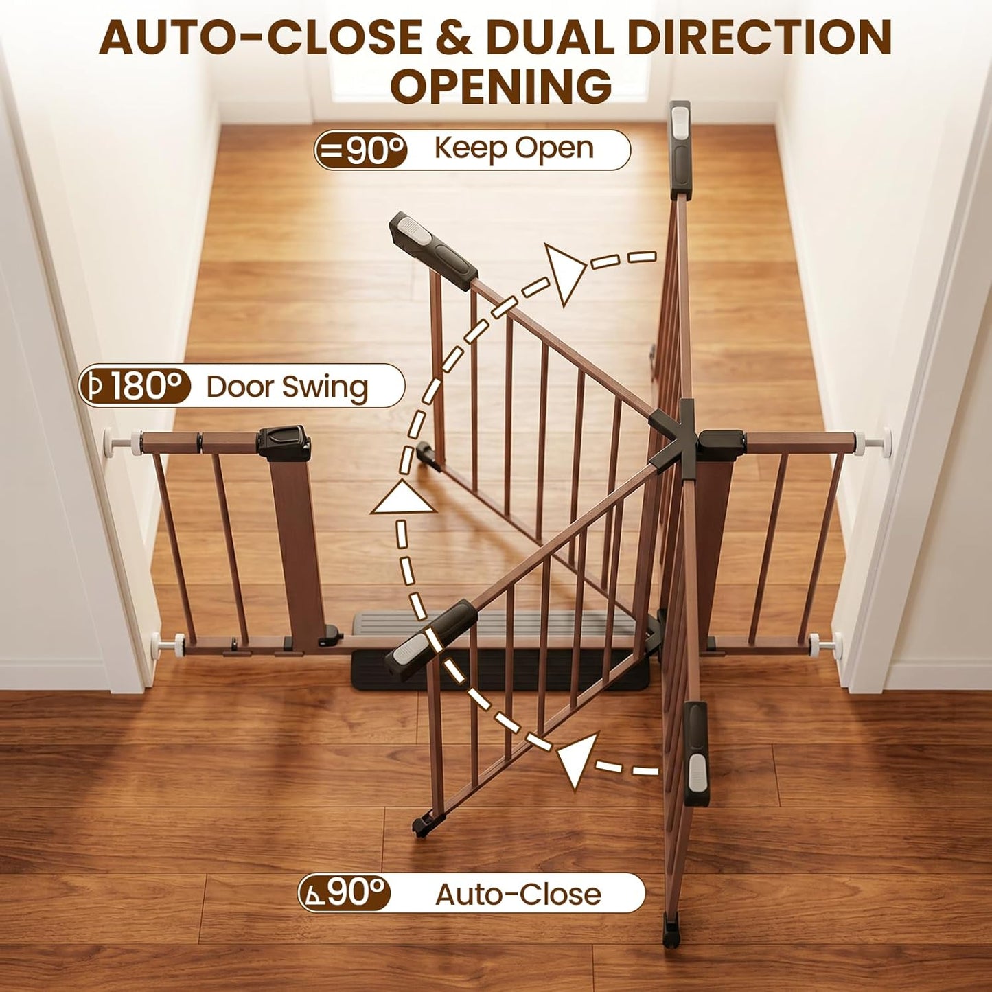 Baby Gate for Stairs, 29.7-40.6" Auto Close Dog Gate Indoor for Doorways, Dual-Lock Design, Adjustable Pet Gate No Drilling with Walk Thru Door for Hallways, Stroller Friendly, Black