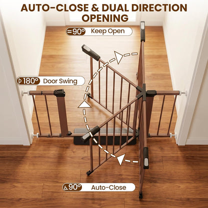 Baby Gate for Stairs, 29.7-40.6" Auto Close Dog Gate Indoor for Doorways, Dual-Lock Design, Adjustable Pet Gate No Drilling with Walk Thru Door for Hallways, Stroller Friendly, Black